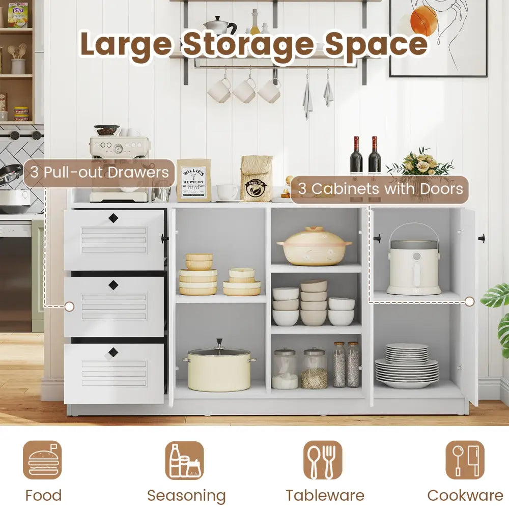 Buffet Cabinet with Storage Modern Sideboard Cabinet with 3 Doors-White - White - Sideboards Cabinets & Buffets