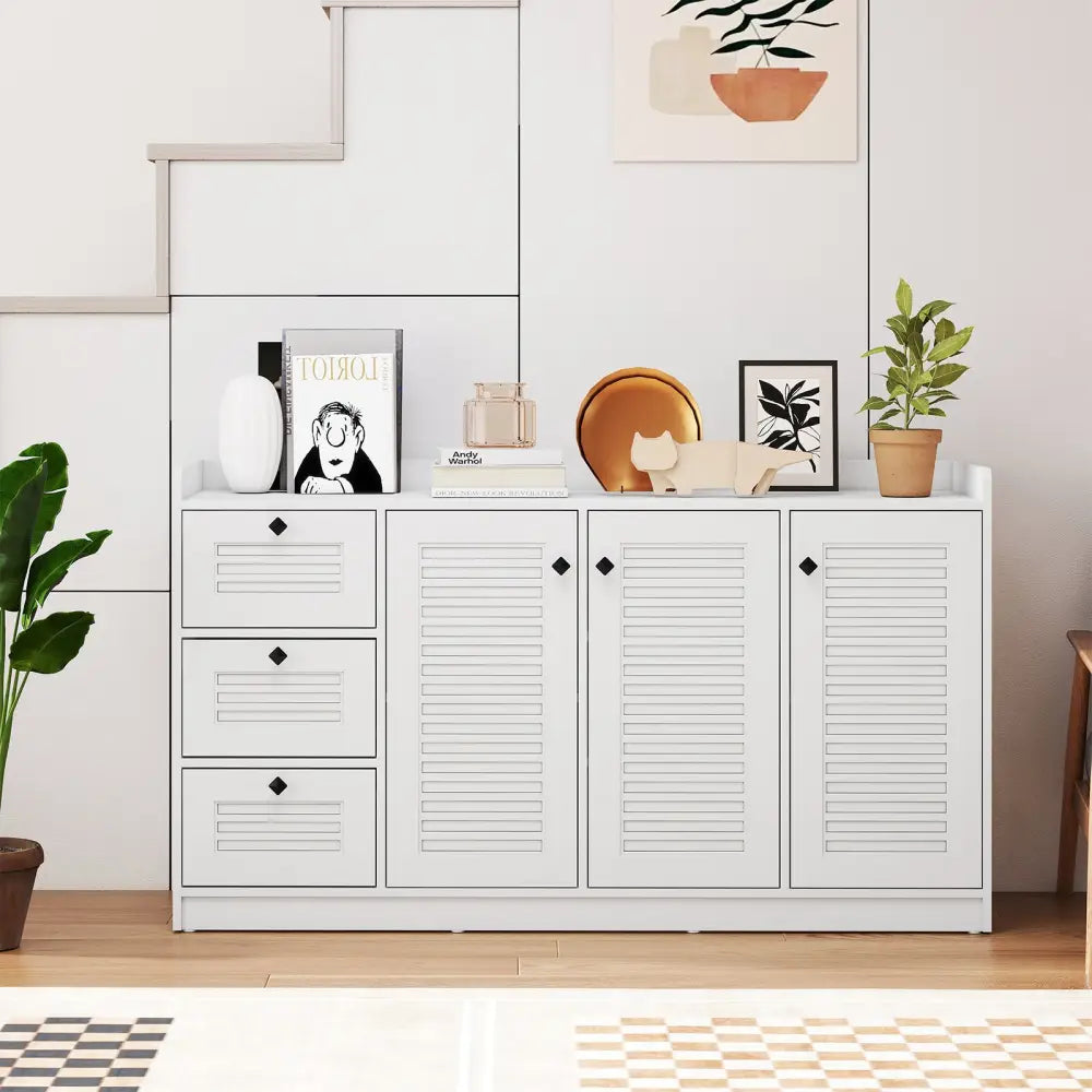 Buffet Cabinet with Storage Modern Sideboard Cabinet with 3 Doors-White - White - Sideboards Cabinets & Buffets