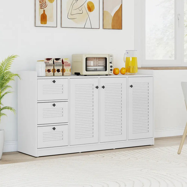Buffet Cabinet with Storage Modern Sideboard Cabinet with 3 Doors-White - White - Sideboards Cabinets & Buffets