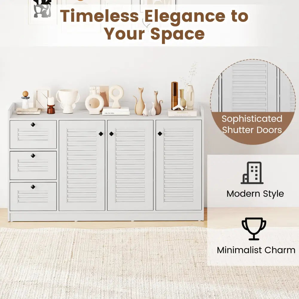 Buffet Cabinet with Storage Modern Sideboard Cabinet with 3 Doors-White - White - Sideboards Cabinets & Buffets