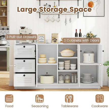 Buffet Cabinet with Storage Modern Sideboard Cabinet with 3 Doors-White - White - Sideboards Cabinets & Buffets