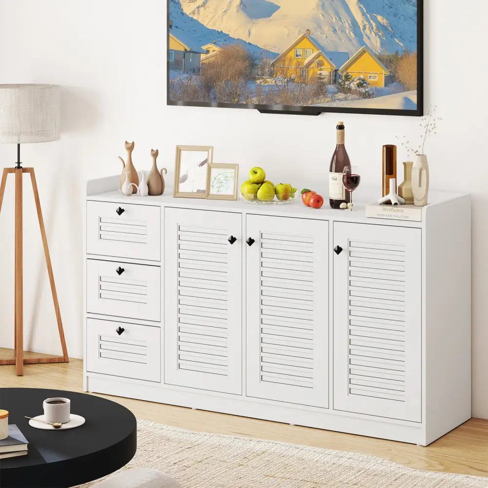Buffet Cabinet with Storage Modern Sideboard Cabinet with 3 Doors-White - White - Sideboards Cabinets & Buffets