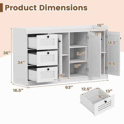 Buffet Cabinet with Storage Modern Sideboard Cabinet with 3 Doors-White - White - Sideboards Cabinets & Buffets