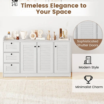 Buffet Cabinet with Storage Modern Sideboard Cabinet with 3 Doors-White - White - Sideboards Cabinets & Buffets