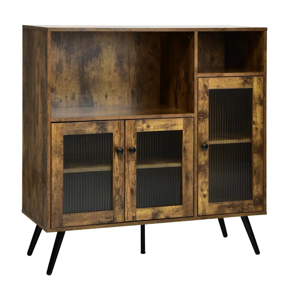 Buffet Kitchen Storage Cupboard with Glass Door and Adjustable Shelves-Rustic Brown - Rustic Brown - Sideboards