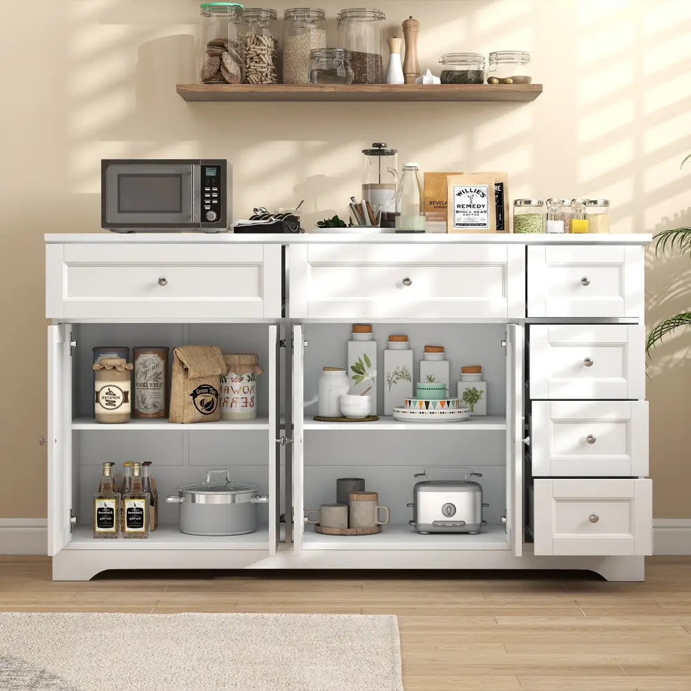 Buffet Sideboard 59’’ Modern Coffee Bar Station Console Table-White - White - Console Tables