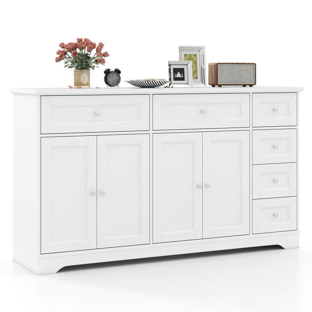 Buffet Sideboard 59’’ Modern Coffee Bar Station Console Table-White - White - Console Tables