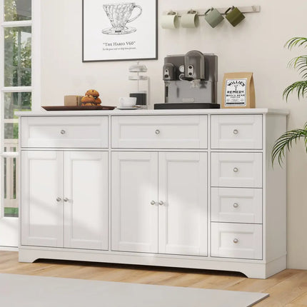 Buffet Sideboard 59’’ Modern Coffee Bar Station Console Table-White - White - Console Tables