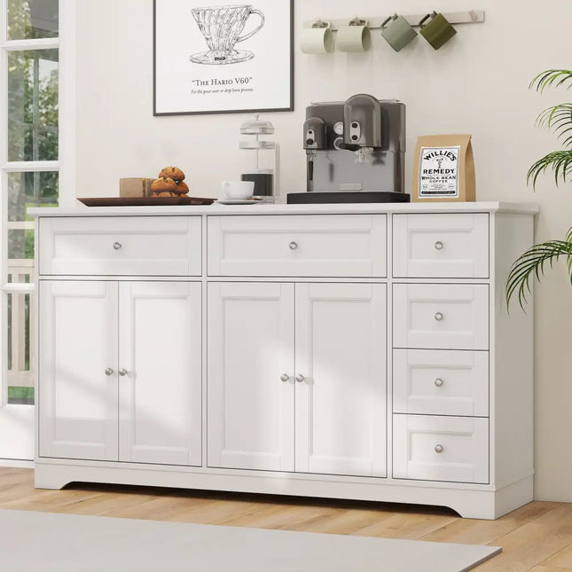 Buffet Sideboard 59’’ Modern Coffee Bar Station Console Table-White - White - Console Tables