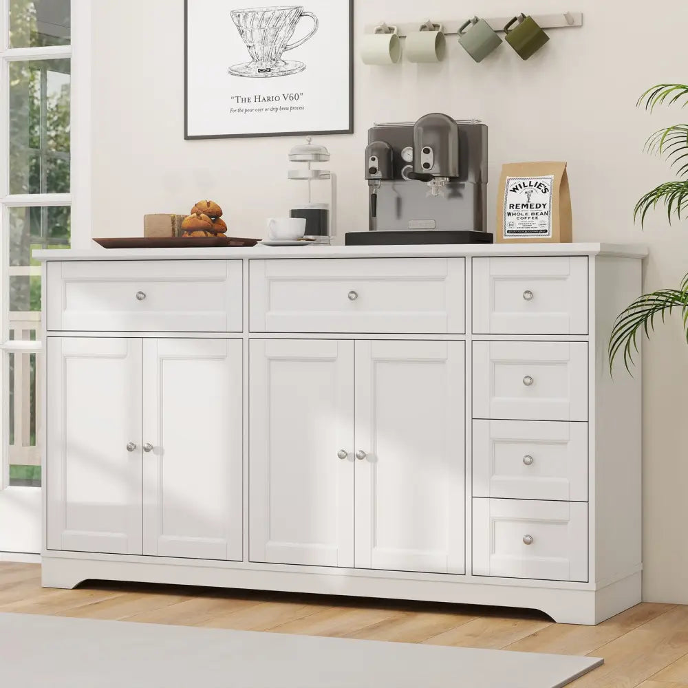 Buffet Sideboard 59’’ Modern Coffee Bar Station Console Table-White - White - Console Tables