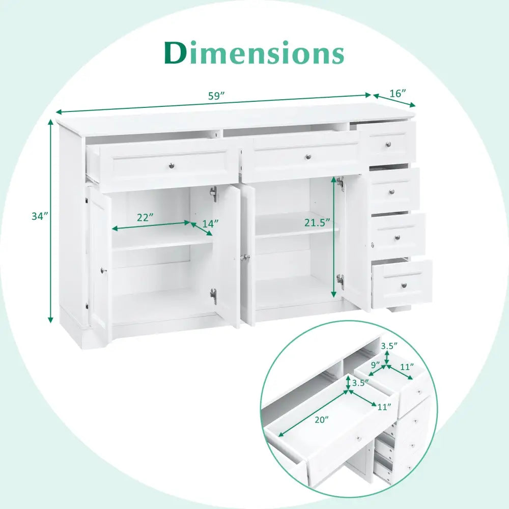 Buffet Sideboard 59’’ Modern Coffee Bar Station Console Table-White - White - Console Tables