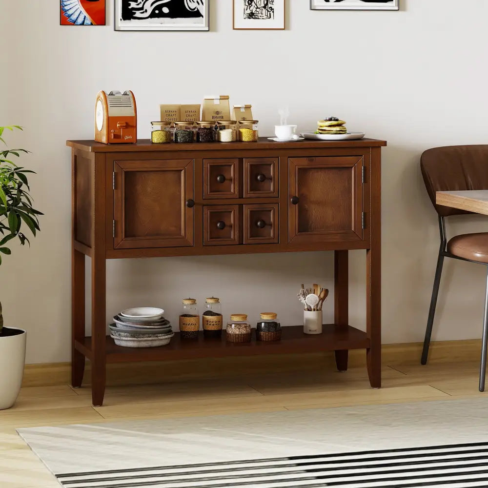 Buffet Sideboard Cabinet with 2 Doors and 2 Drawers-Brown - Brown - Sideboards Cabinets & Buffets