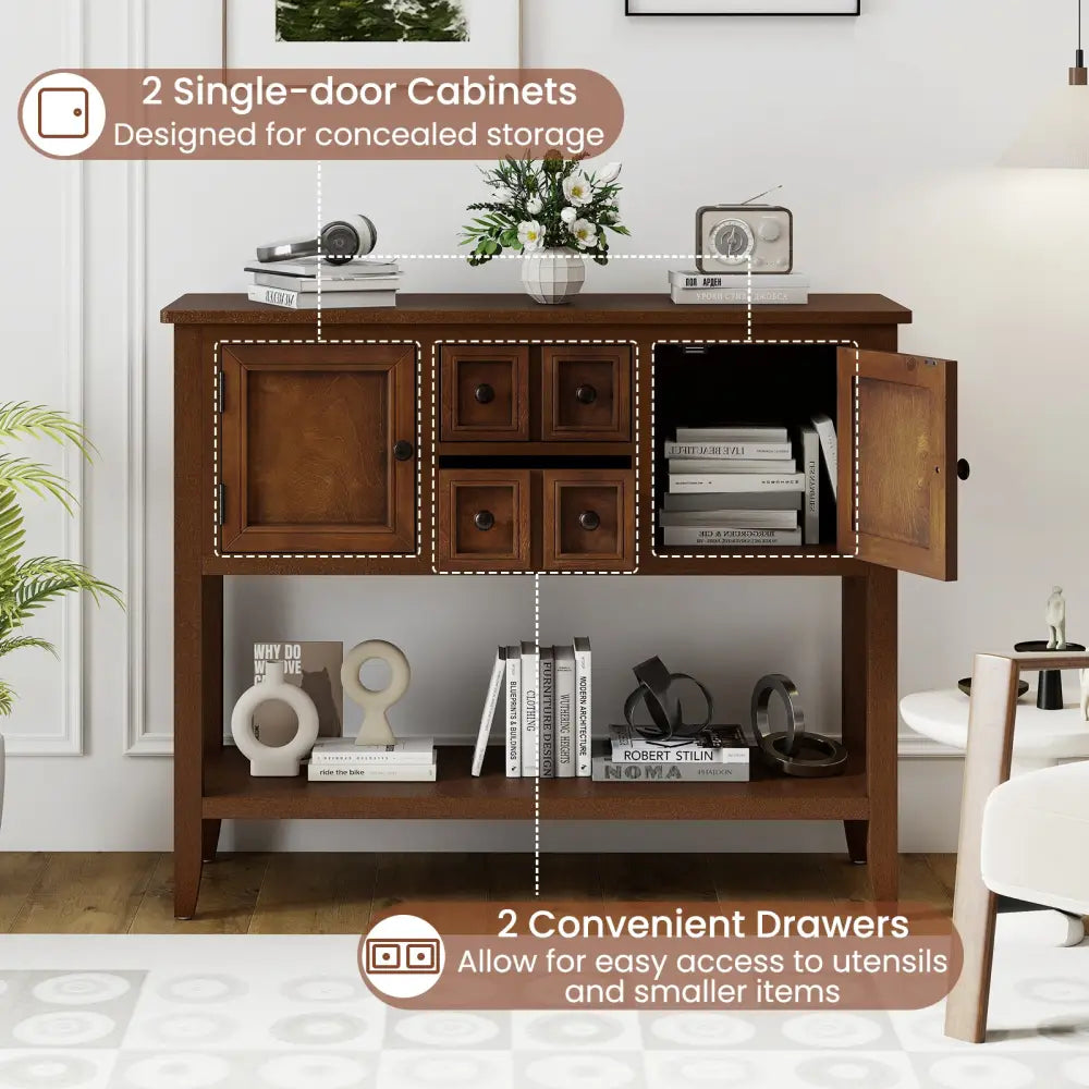 Buffet Sideboard Cabinet with 2 Doors and 2 Drawers-Brown - Brown - Sideboards Cabinets & Buffets