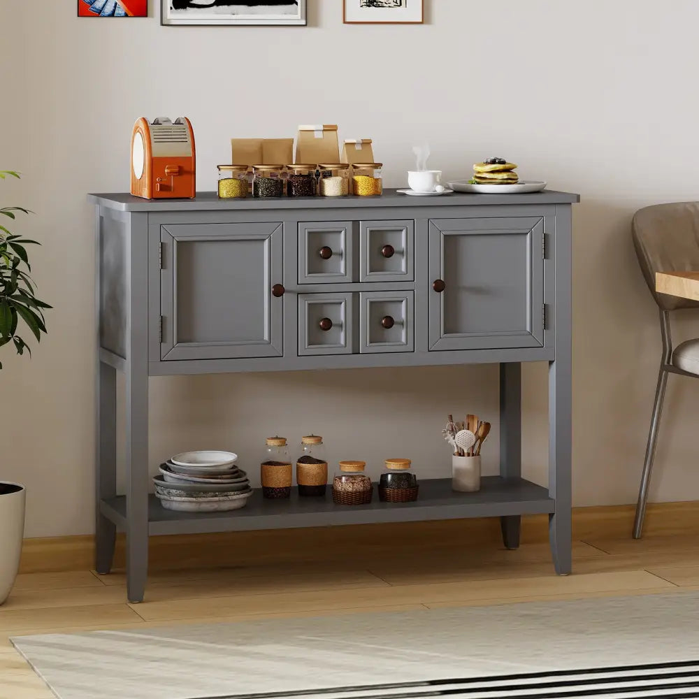 Buffet Sideboard Cabinet with 2 Doors and 2 Drawers-Gray - Gray - Sideboards Cabinets & Buffets