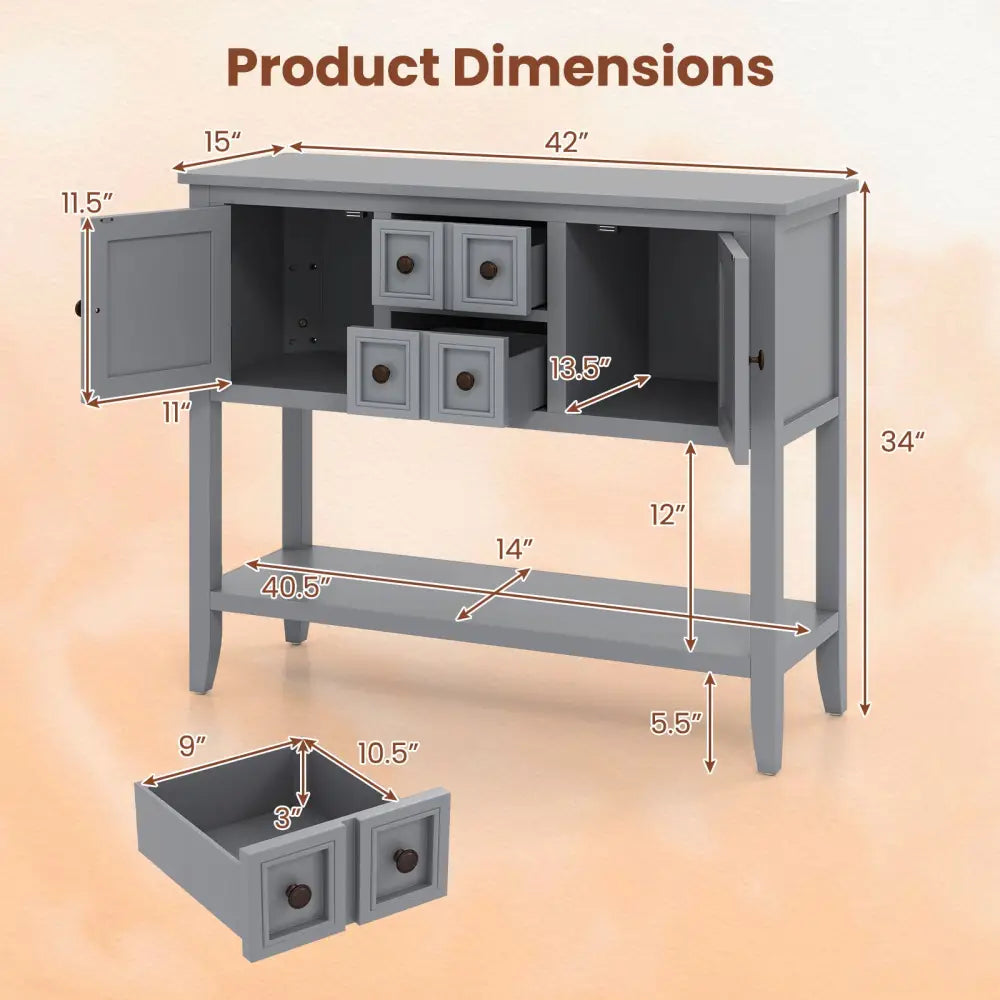 Buffet Sideboard Cabinet with 2 Doors and 2 Drawers-Gray - Gray - Sideboards Cabinets & Buffets