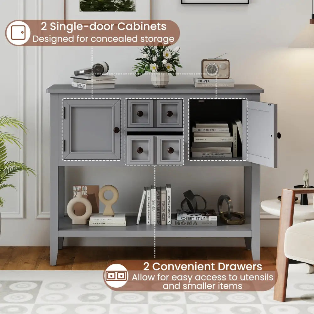 Buffet Sideboard Cabinet with 2 Doors and 2 Drawers-Gray - Gray - Sideboards Cabinets & Buffets