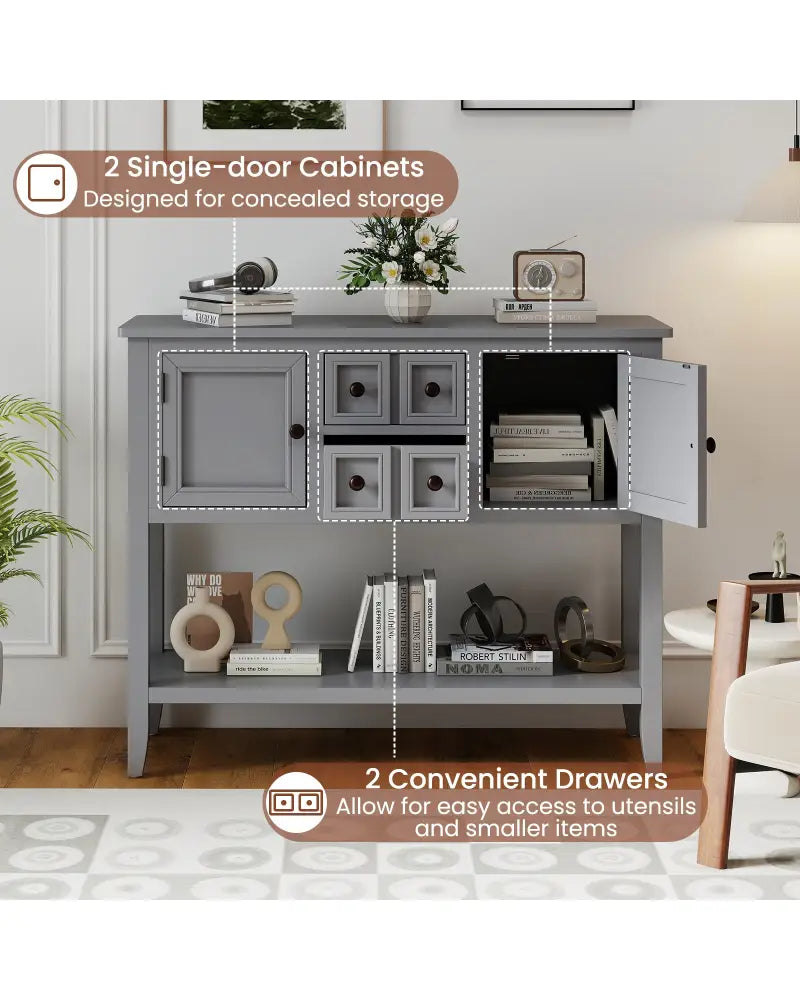 Buffet Sideboard Cabinet with 2 Doors and 2 Drawers-Gray - Gray - Sideboards Cabinets & Buffets