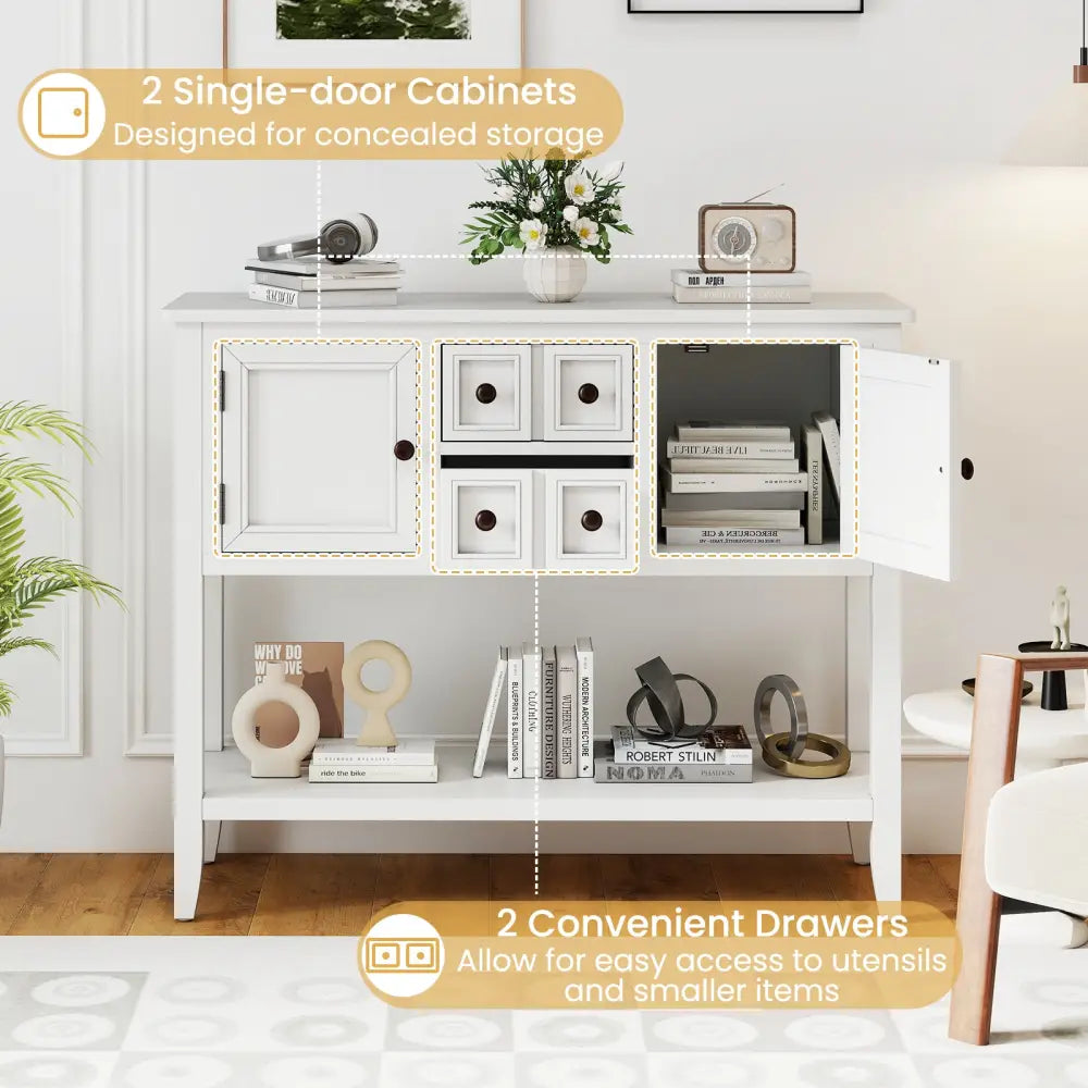 Buffet Sideboard Cabinet with 2 Doors and 2 Drawers-White - White - Sideboards Cabinets & Buffets