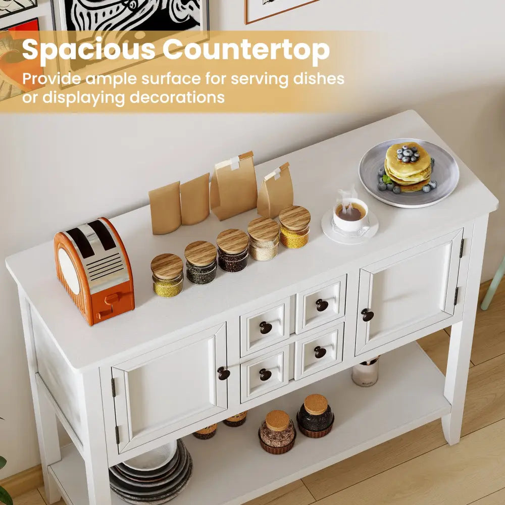 Buffet Sideboard Cabinet with 2 Doors and 2 Drawers-White - White - Sideboards Cabinets & Buffets
