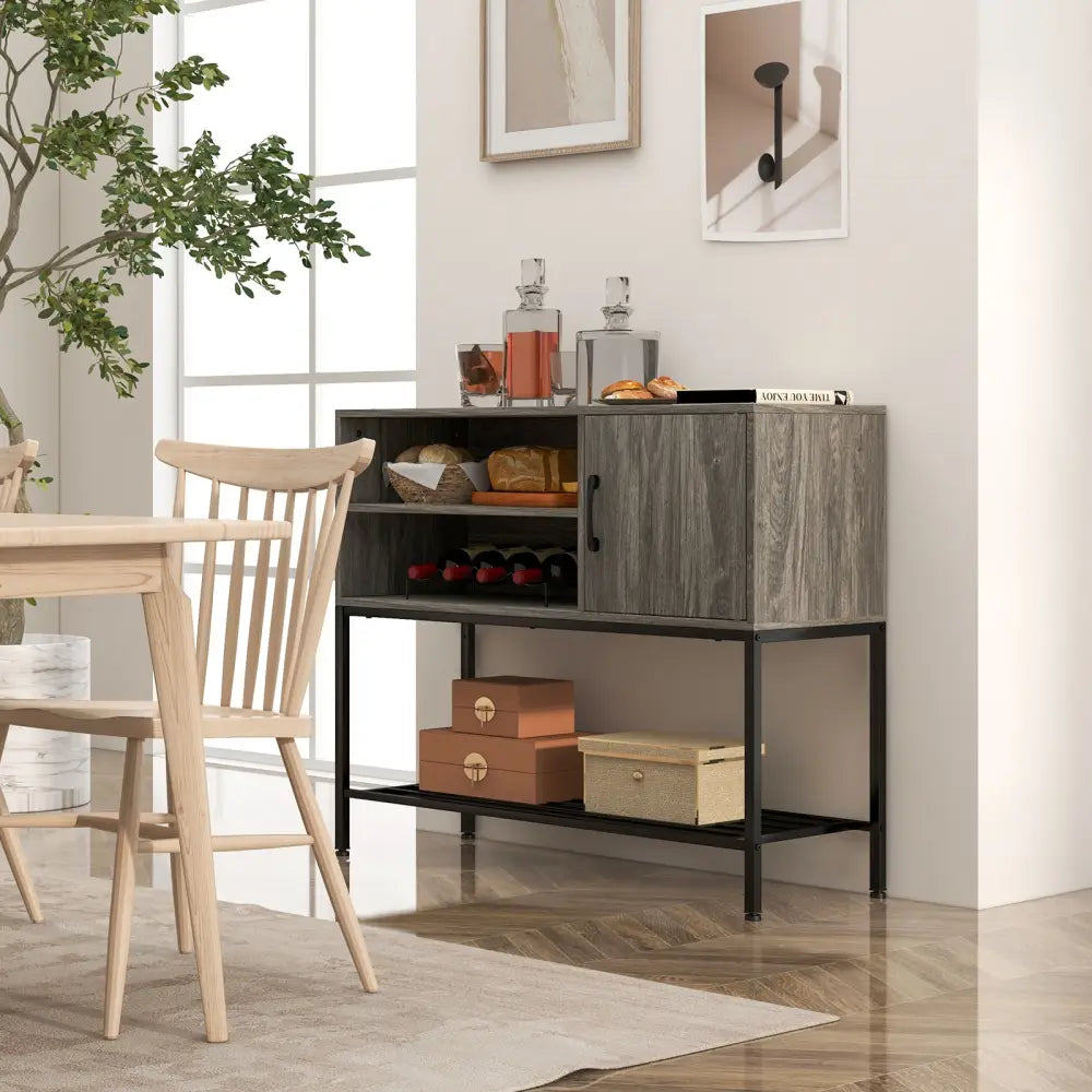 Buffet Sideboard Coffee Bar Cabinet with Power Outlets and USB Ports-Gray - Gray - Sideboards Cabinets & Buffets