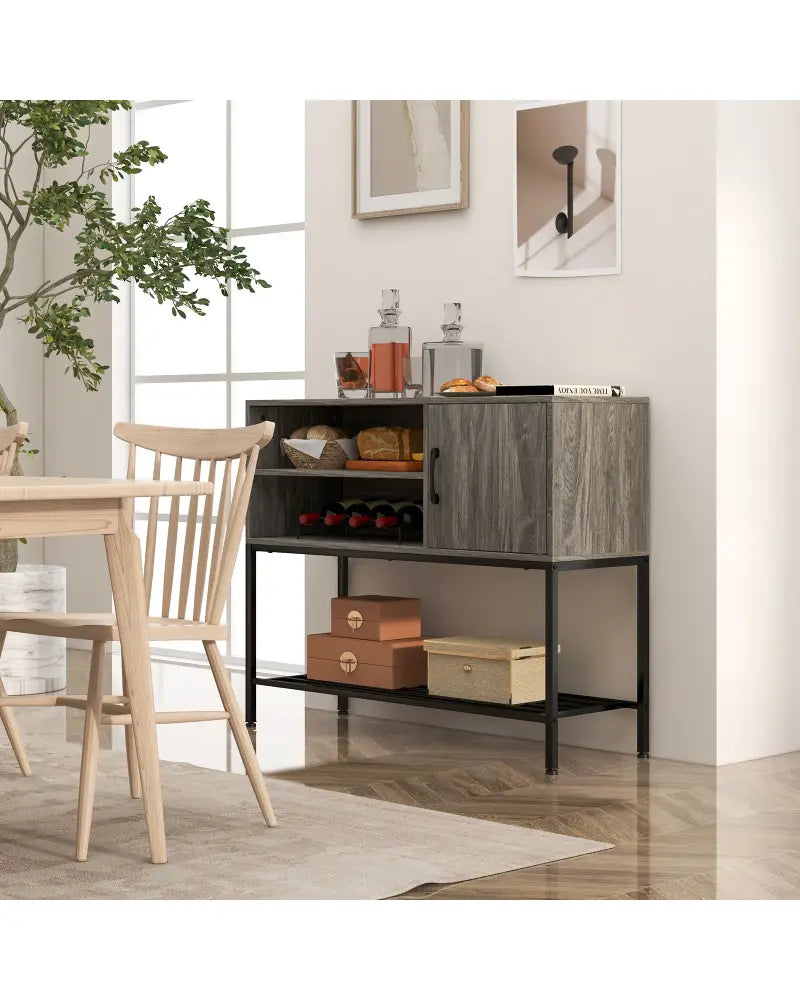 Buffet Sideboard Coffee Bar Cabinet with Power Outlets and USB Ports-Gray - Gray - Sideboards Cabinets & Buffets