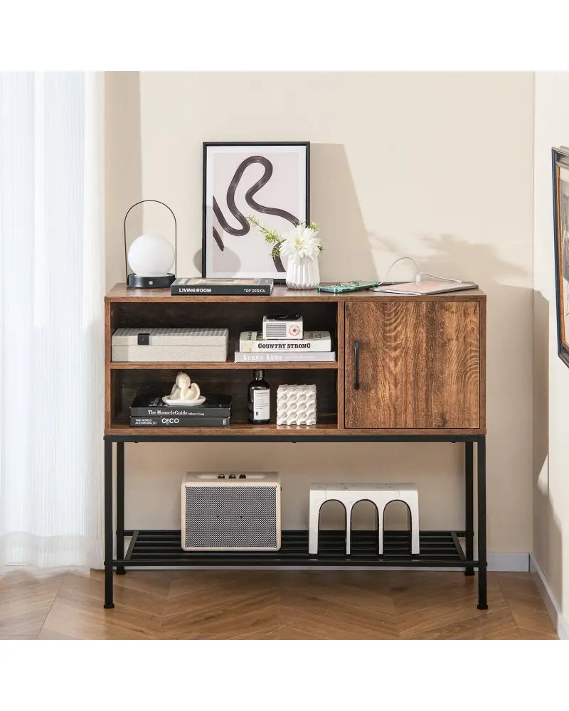 Buffet Sideboard Coffee Bar Cabinet with Power Outlets and USB Ports-Rustic Brown - Rustic Brown - Sideboards Cabinets