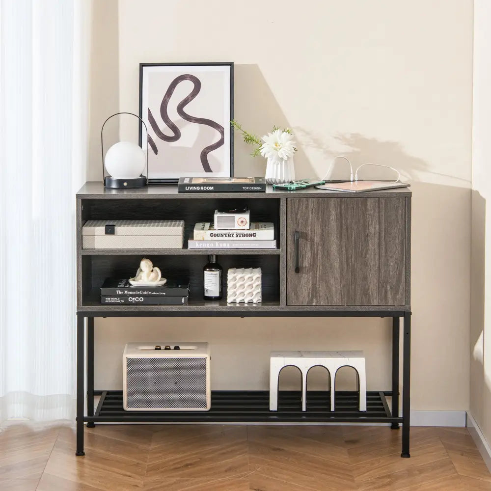 Buffet Sideboard Coffee Bar Cabinet with Power Outlets and USB Ports-Gray - Gray - Sideboards Cabinets & Buffets