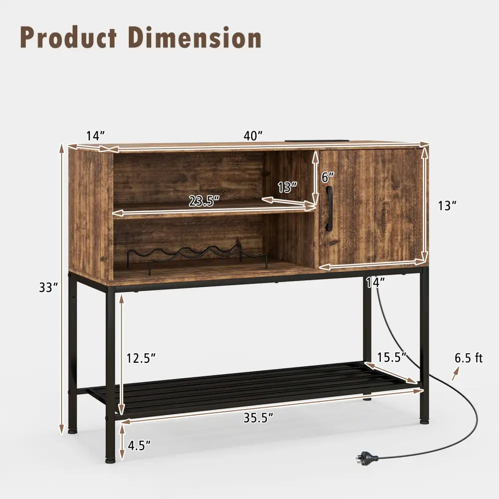 Buffet Sideboard Coffee Bar Cabinet with Power Outlets and USB Ports-Rustic Brown - Rustic Brown - Sideboards Cabinets