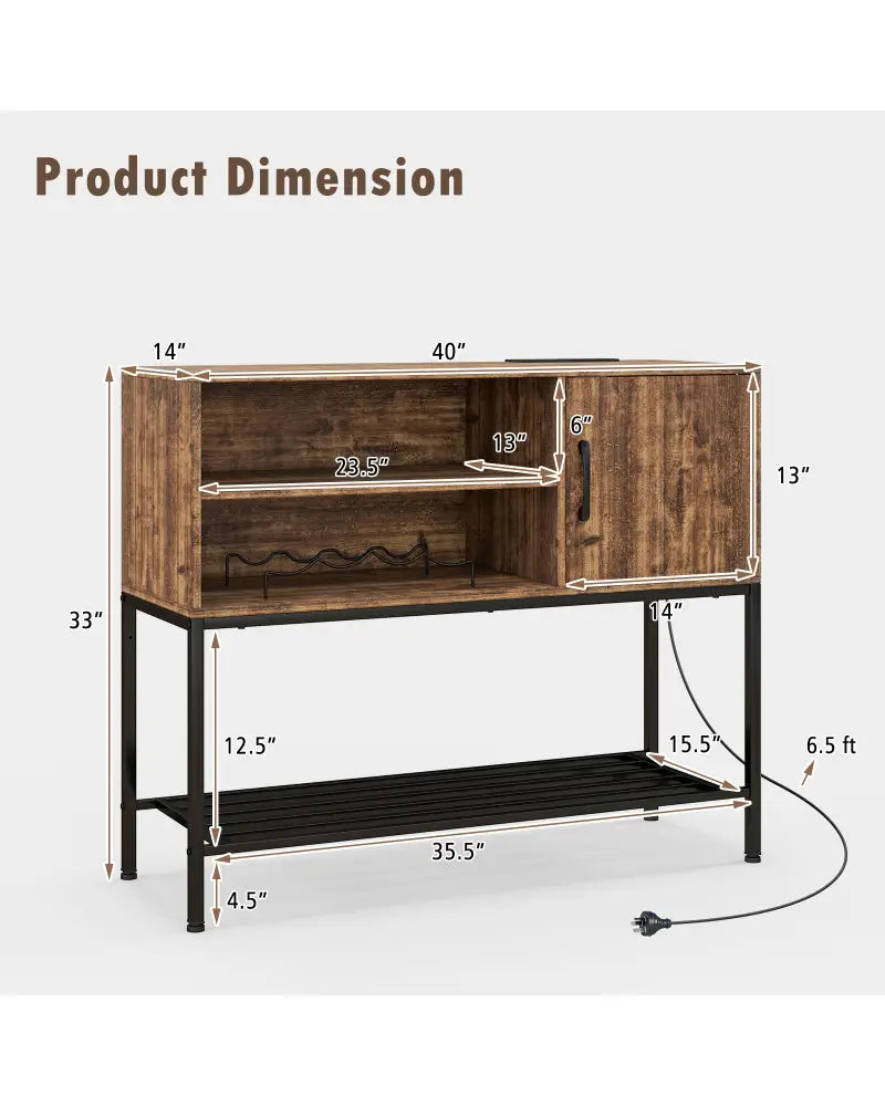 Buffet Sideboard Coffee Bar Cabinet with Power Outlets and USB Ports-Rustic Brown - Rustic Brown - Sideboards Cabinets