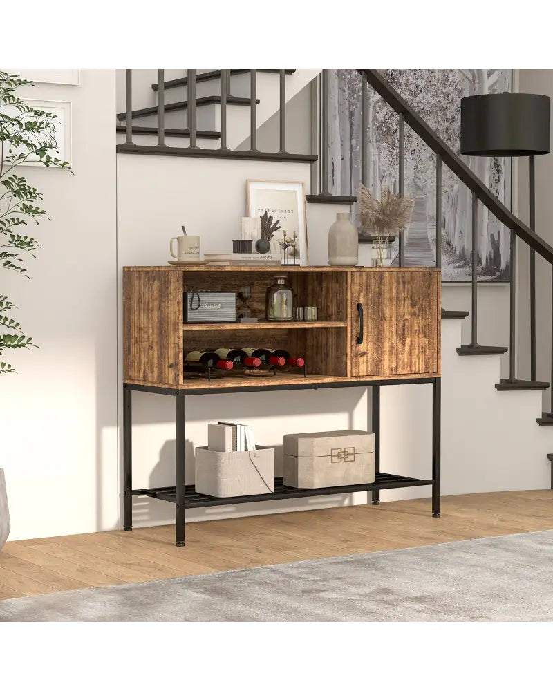 Buffet Sideboard Coffee Bar Cabinet with Power Outlets and USB Ports-Rustic Brown - Rustic Brown - Sideboards Cabinets