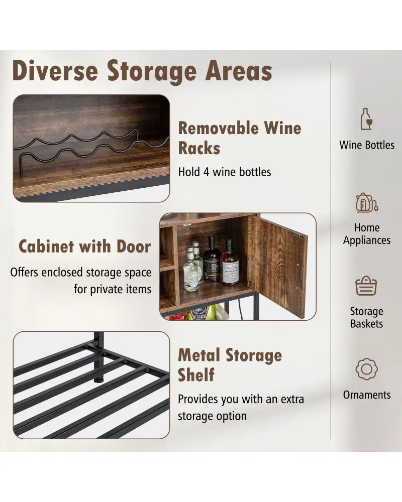 Buffet Sideboard Coffee Bar Cabinet with Power Outlets and USB Ports-Rustic Brown - Rustic Brown - Sideboards Cabinets