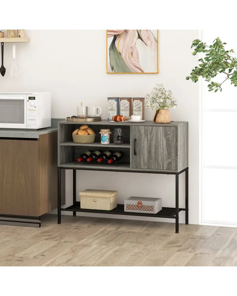 Buffet Sideboard Coffee Bar Cabinet with Power Outlets and USB Ports-Gray - Gray - Sideboards Cabinets & Buffets