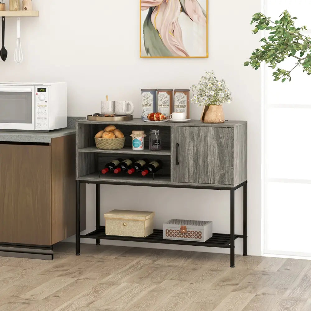 Buffet Sideboard Coffee Bar Cabinet with Power Outlets and USB Ports-Gray - Gray - Sideboards Cabinets & Buffets