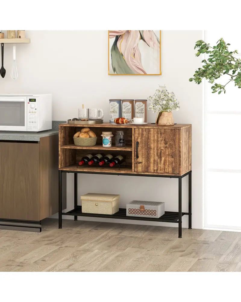Buffet Sideboard Coffee Bar Cabinet with Power Outlets and USB Ports-Rustic Brown - Rustic Brown - Sideboards Cabinets