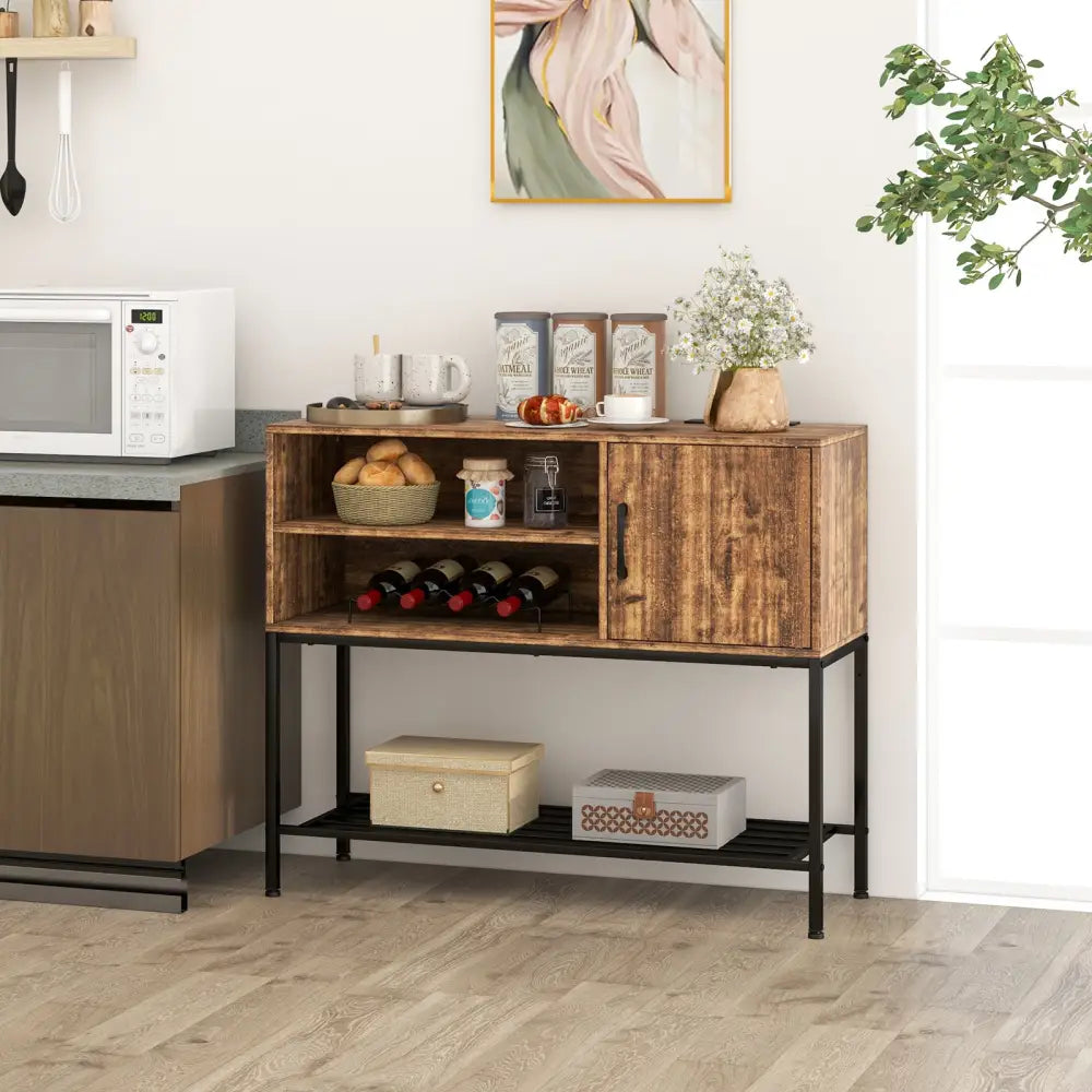 Buffet Sideboard Coffee Bar Cabinet with Power Outlets and USB Ports-Rustic Brown - Rustic Brown - Sideboards Cabinets