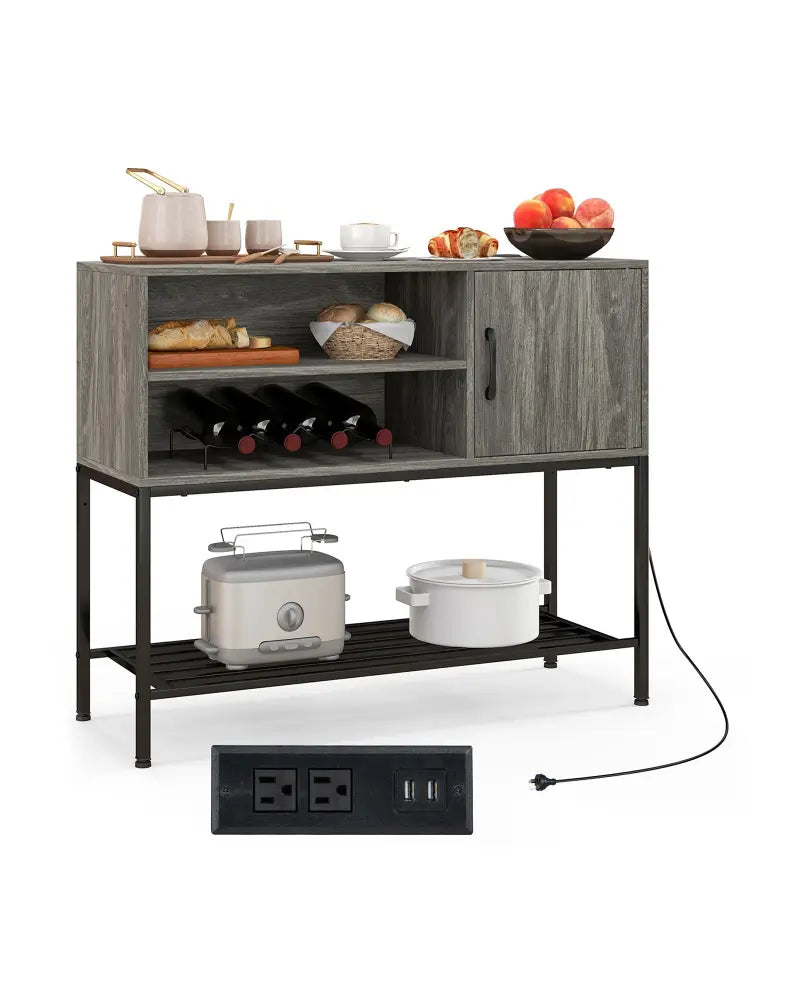 Buffet Sideboard Coffee Bar Cabinet with Power Outlets and USB Ports-Gray - Gray - Sideboards Cabinets & Buffets