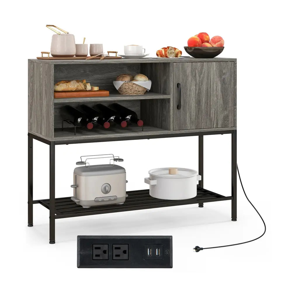 Buffet Sideboard Coffee Bar Cabinet with Power Outlets and USB Ports-Gray - Gray - Sideboards Cabinets & Buffets