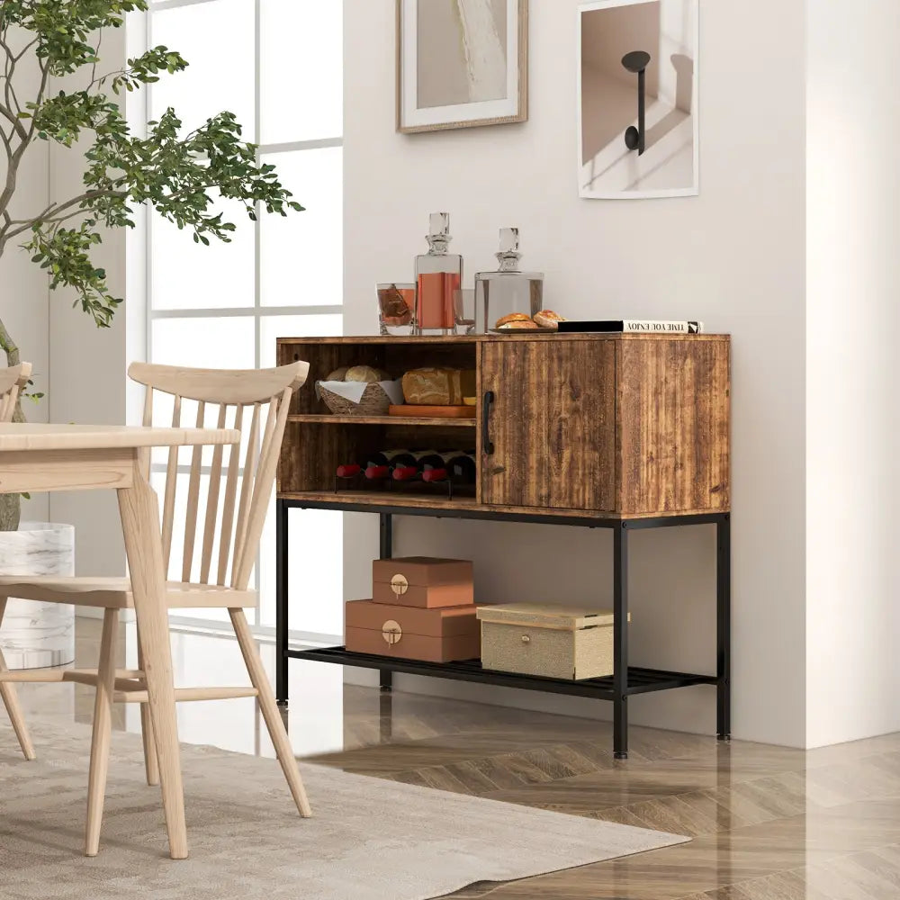 Buffet Sideboard Coffee Bar Cabinet with Power Outlets and USB Ports-Rustic Brown - Rustic Brown - Sideboards Cabinets