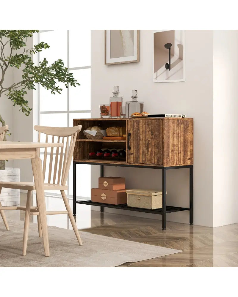 Buffet Sideboard Coffee Bar Cabinet with Power Outlets and USB Ports-Rustic Brown - Rustic Brown - Sideboards Cabinets