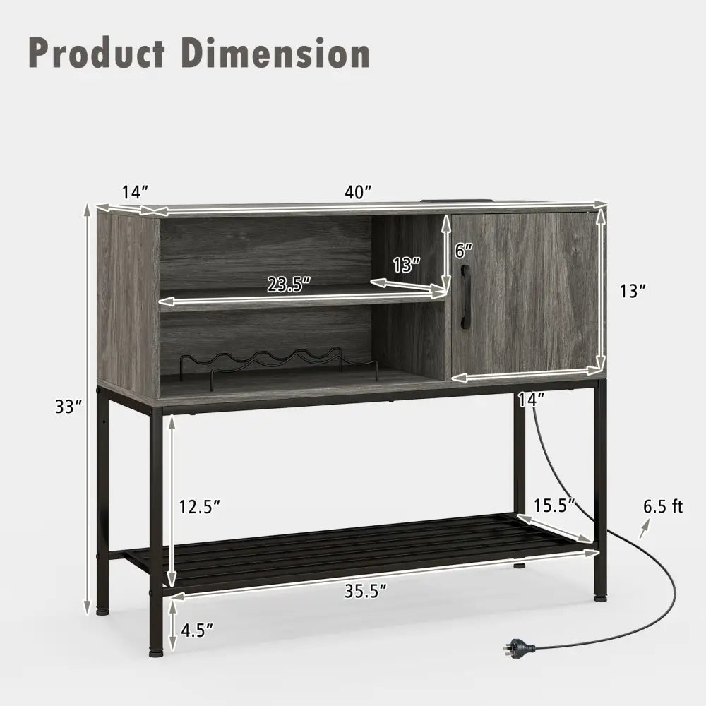 Buffet Sideboard Coffee Bar Cabinet with Power Outlets and USB Ports-Gray - Gray - Sideboards Cabinets & Buffets