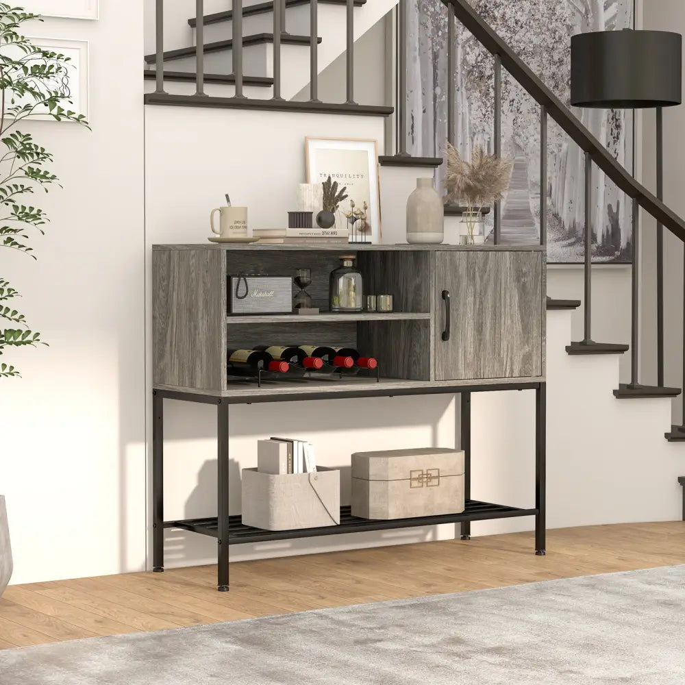 Buffet Sideboard Coffee Bar Cabinet with Power Outlets and USB Ports-Gray - Gray - Sideboards Cabinets & Buffets