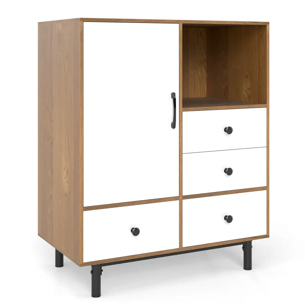 Buffet Sideboard Mid Century Modern Storage Cabinet with 4 Drawers and Open Compartment-Natural - Natural - Sideboards