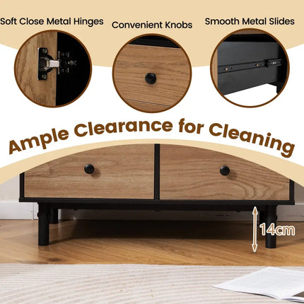 Buffet Sideboard Mid Century Modern Storage Cabinet with 4 Drawers and Open Compartment-Black - Black - Sideboards