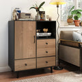 Buffet Sideboard Mid Century Modern Storage Cabinet with 4 Drawers and Open Compartment-Black - Black - Sideboards