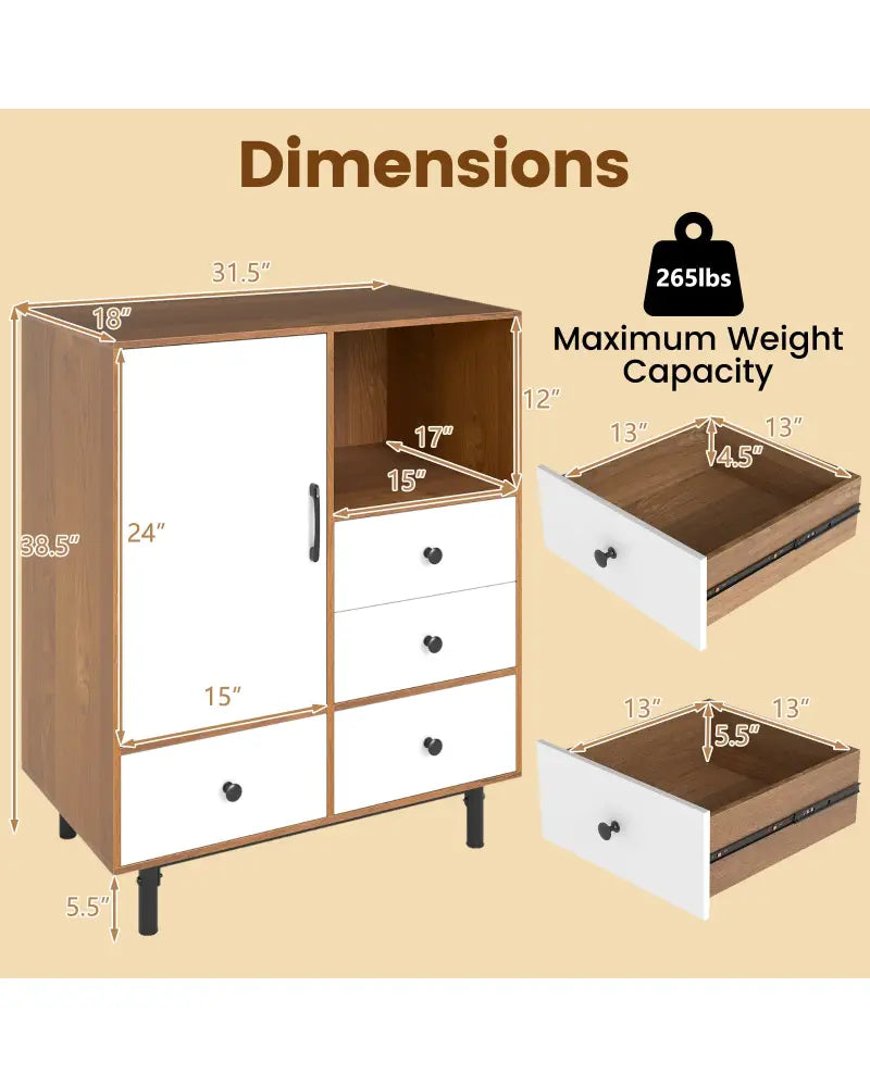 Buffet Sideboard Mid Century Modern Storage Cabinet with 4 Drawers and Open Compartment-Natural - Natural - Sideboards
