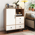 Buffet Sideboard Mid Century Modern Storage Cabinet with 4 Drawers and Open Compartment-Natural - Natural - Sideboards