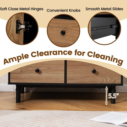 Buffet Sideboard Mid Century Modern Storage Cabinet with 4 Drawers and Open Compartment-Black - Black - Sideboards