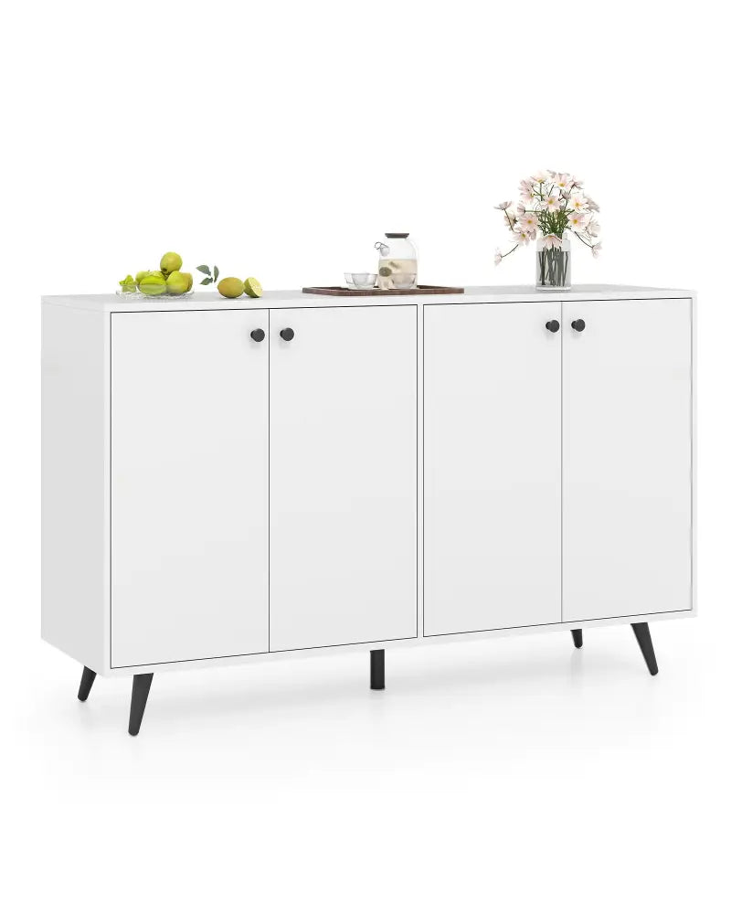 Buffet Sideboard Mid Century Modern Storage Cabinet with Adjustable Shelves-White - White - Sideboards Cabinets &
