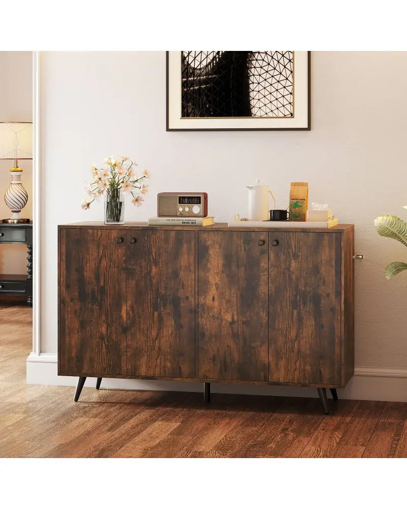 Buffet Sideboard Mid Century Modern Storage Cabinet with Adjustable Shelves-Rustic Brown - Rustic Brown - Sideboards
