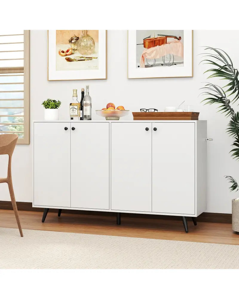 Buffet Sideboard Mid Century Modern Storage Cabinet with Adjustable Shelves-White - White - Sideboards Cabinets &